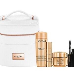 Lancome Absolue Skincare 4 Pc Set in White and Rose Gold Toiletry Bag